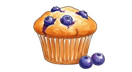 Delicious Blueberry Muffin Baked Goods Watercolor Illustration Sweet Treat Breakfast Food