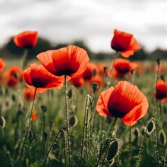 "Stunning Red Poppies in Full Bloom, Capturing the Vibrant Beauty of Nature with Bold Colors and Delicate Petals, Perfect for Floral Displays and Artistic Inspirations."

