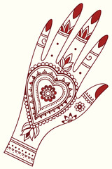 Intricate Henna Hand Design Illustration for Traditional Mehndi Art.