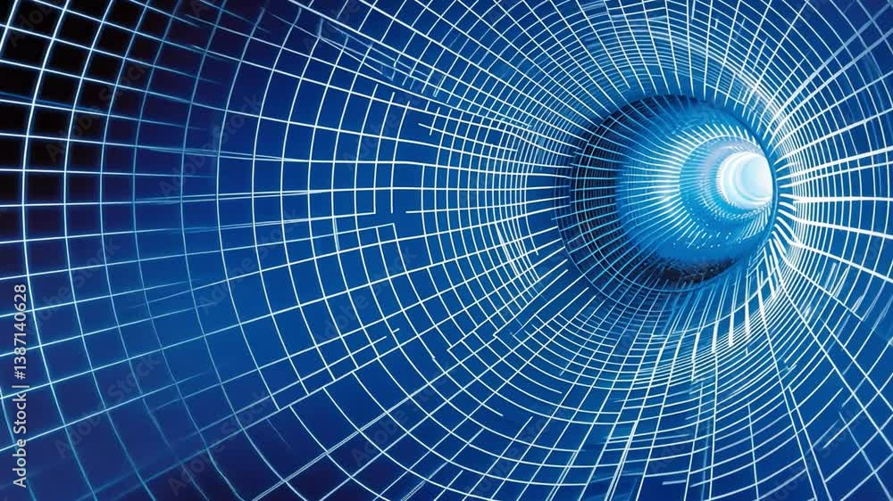 Poster mesmerizing abstract tunnel design illuminating blue grid patterns create depth and perspective in t