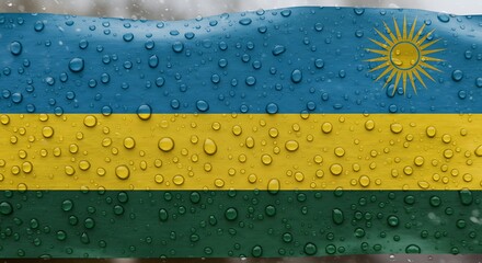 Rainwashed Rwandan Flag Golden Sun Through The Drops Rwandan Colors In The Rain Waterlogged Flag Of Rwanda A Rainy Day In Rwanda AI Generated