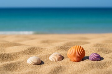 Seashells on Sandy Beach, Summer Vacation, Ocean View