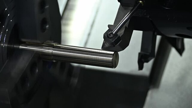 The CNC lathe machine forming cutting the metal shaft parts.