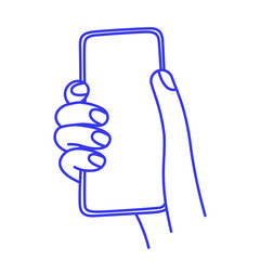 Phone in hand doodle icon. Contour vector illustration