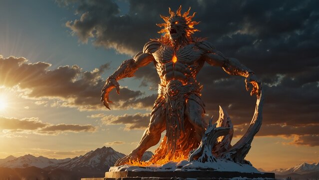 A statue of Brothus, the sun devourer, frozen in the act of consuming the blazing sun