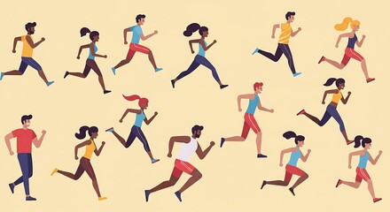 Diverse Runners in Motion: A Vibrant Vector Illustration AI Generated