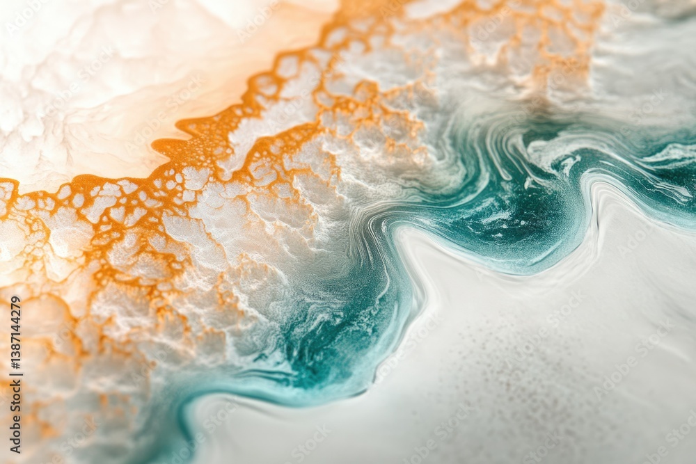 Poster abstract fluid art painting with gold and teal swirls creating a mesmerizing coastal effect.