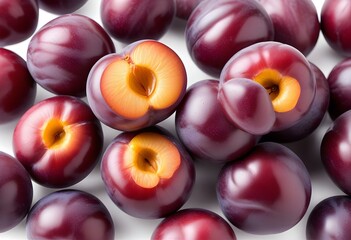 fresh plum fruit isolated on white background