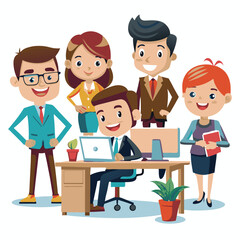 Cartoon business characters working in office animation