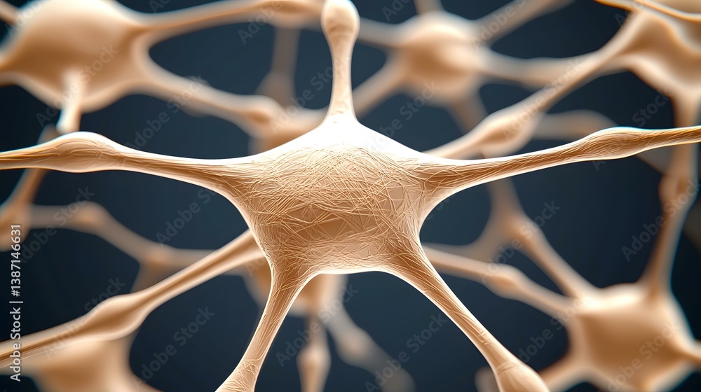 Poster the image shows a detailed close-up of a neuron, its intricate network of dendrites and axon, highli