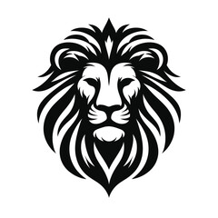 Intricate Black and White Lion Head Illustration with Flowing Mane