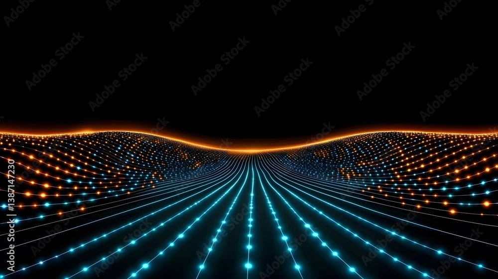 Poster the image shows a dark background with a glowing, wavy landscape composed of interconnected lines of