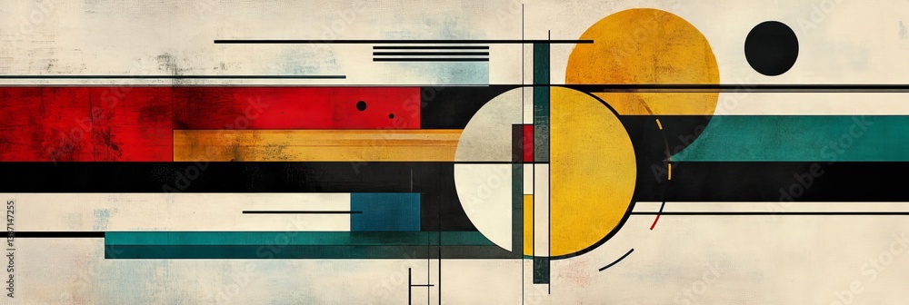 Poster abstract geometric art with circles rectangles and lines in red