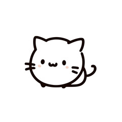 Fototapeta premium Sweet cartoon cat illustration, dark outline with light accents on a black backdrop