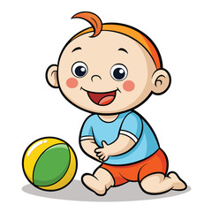 Cartoon smiling baby playing the ball animation illustration