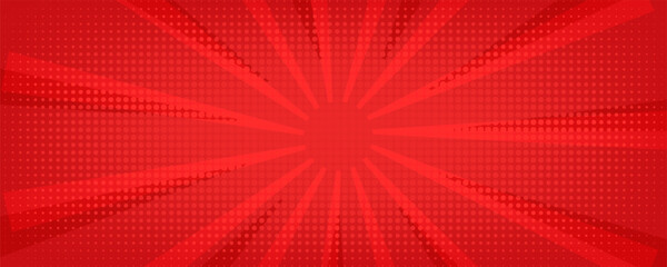 Red comic sunburst effect background with halftone. pop art comic-style vector background. Suitable for templates, sale banners, events, ads, web and pages