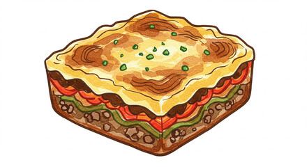 Delicious Savory Lasagna Slice Watercolor Illustration of Italian Cuisine