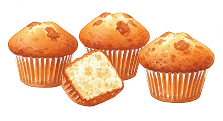 Delicious Golden Brown Muffins Watercolor Illustration of Baked Goods Sweet Treat Pastry
