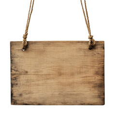 Hanging wood sign with ropes texture on transparent background