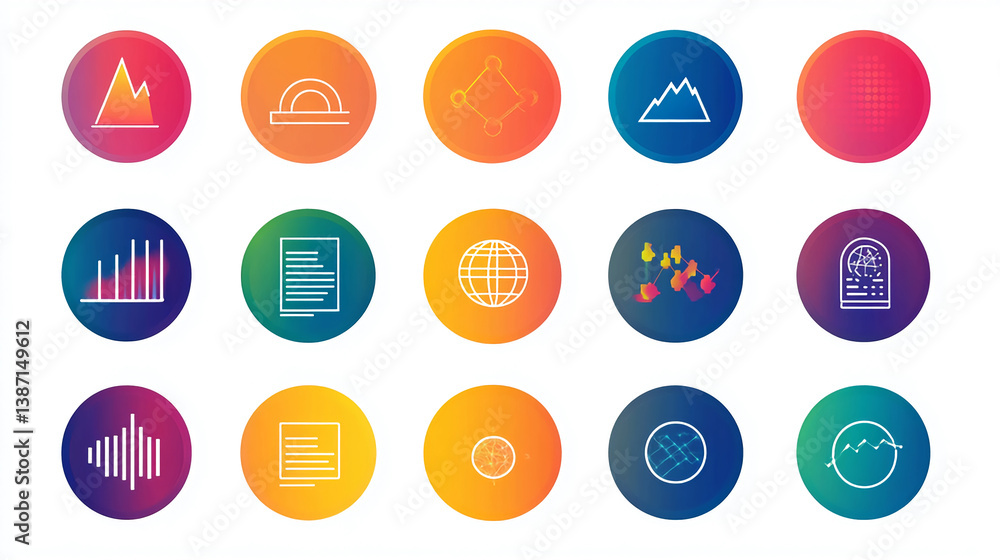 Poster gradient circle icons set vector design for business technology and data analysis presentation graph