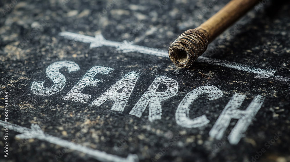Aufkleber search concept chalk drawing on blackboard with arrow and tool for web seo optimization tips