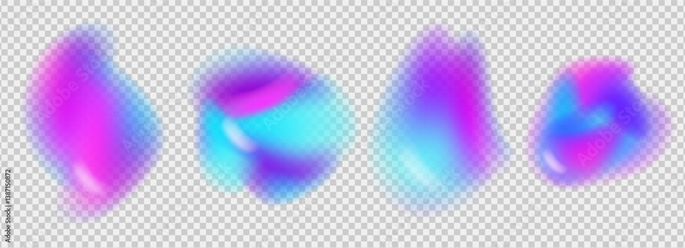 Poster irregular transparent gradient shapes set. vector organic liquid splashes. glow bright blobs with tr