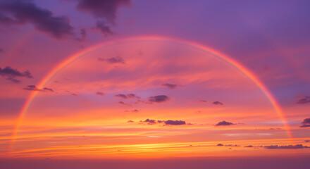 Rainbow Arching Over Sunset Sky with Vivid Orange and Purple Hues