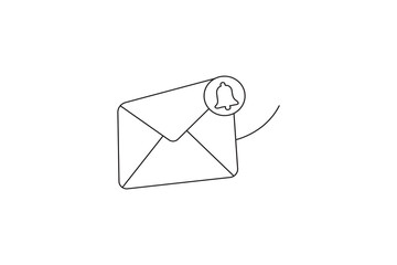 Minimalist line drawing features an envelope with a mail notification ball icon 