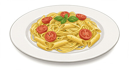Delicious Penne Pasta with Cherry Tomatoes and Basil on a Plate