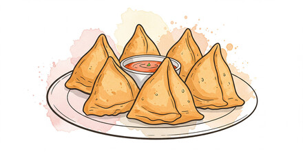 Delicious Savory Samosas with Spicy Dipping Sauce on a Plate