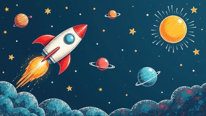 Children explore outer space through imaginative pencil drawing
