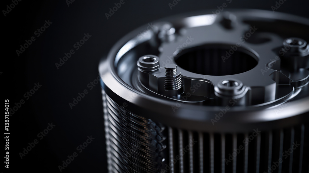 Poster mechanics of technology: an intricate, close-up view of a precision-engineered metal component again