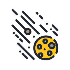 Yellow meteor icon with black debris trail in space