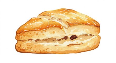 Delicious Golden Brown Scones with Raisins Watercolor Painting of Baked Goods