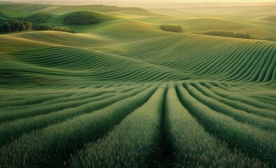 Obraz premium Lush Green Hills Create a Vibrant Landscape in the Countryside During Early Morning Light