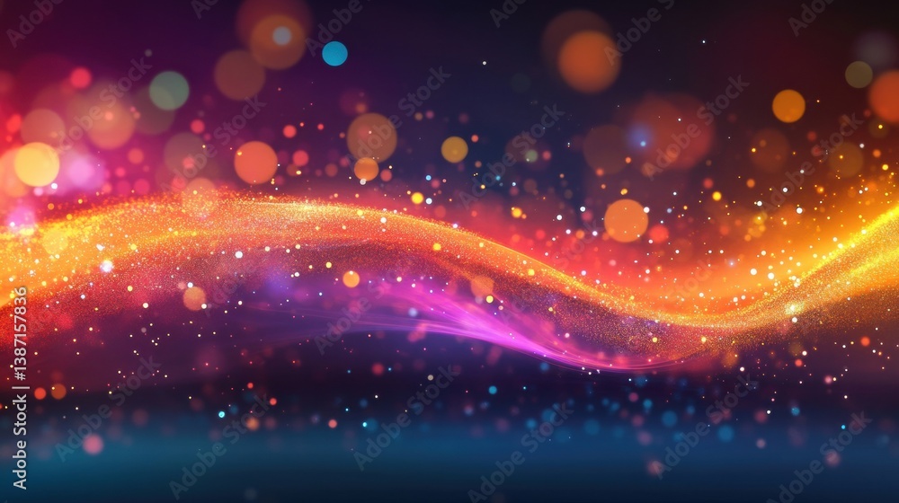 Aufkleber bright and colorful wave of light with shimmering particles dances across a dark background, creatin