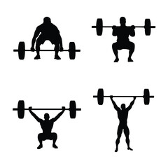 Weightlifting Squat Exercise in Black Silhouettes With White Background
