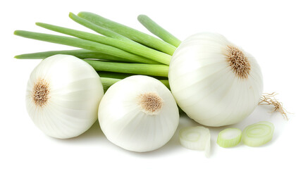 Fresh ripe green onions isolated on white