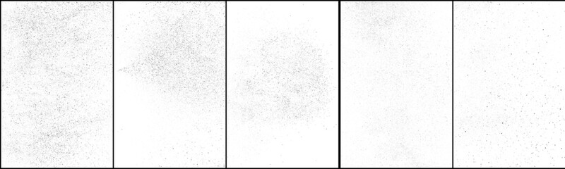 Distressed paper background. Grain noise. Dust effect overlay. Sand texture. Snow pattern. Black ink splash. Grainy isolated on white. Collection vector illustration, EPS 10.