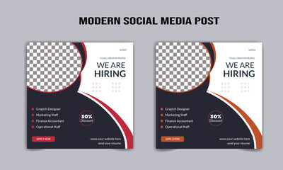 modern We are hiring job vacancy social media post or Social Media Square Banner design template, We are hiring job vacancy square web banner design vector 