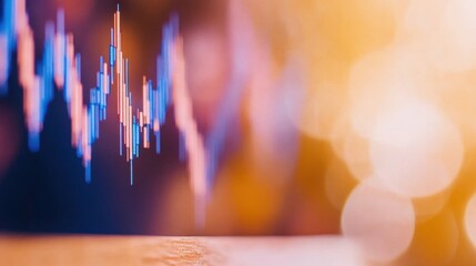 Colorful candlestick chart shows fluctuations in stock prices with a warm, blurred background suggesting a dynamic financial environment.