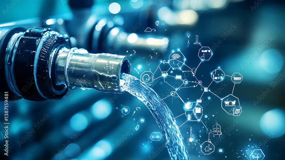 Poster an ai powered system improving water conservation by analyzing consumption patterns, ai-assisted wat
