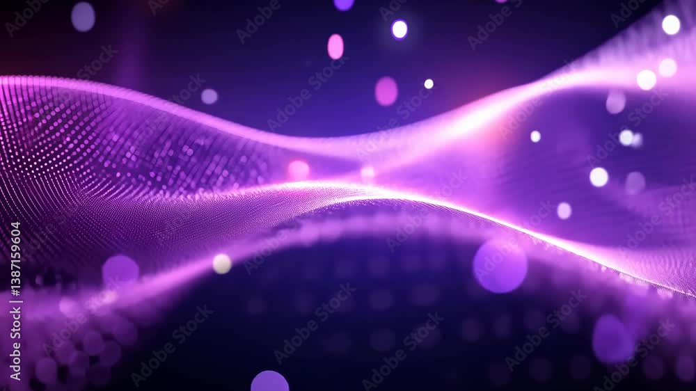 Poster abstract purple gradient wave with shining small dots and bokeh lights on dark background