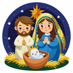 Cute Baby Jesus in Manger vector – printable clipart, cartoon & line art for Christmas crafts.