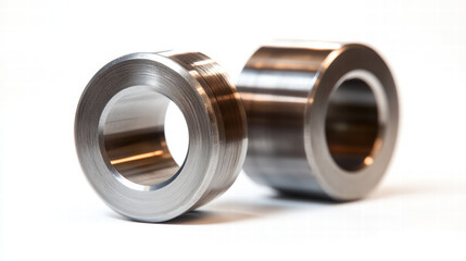 Precision Machined Metal Parts: Two precisely engineered metal parts, showcasing meticulous craftsmanship and industrial precision.  The cylindrical forms highlight clean lines and smooth surfaces.