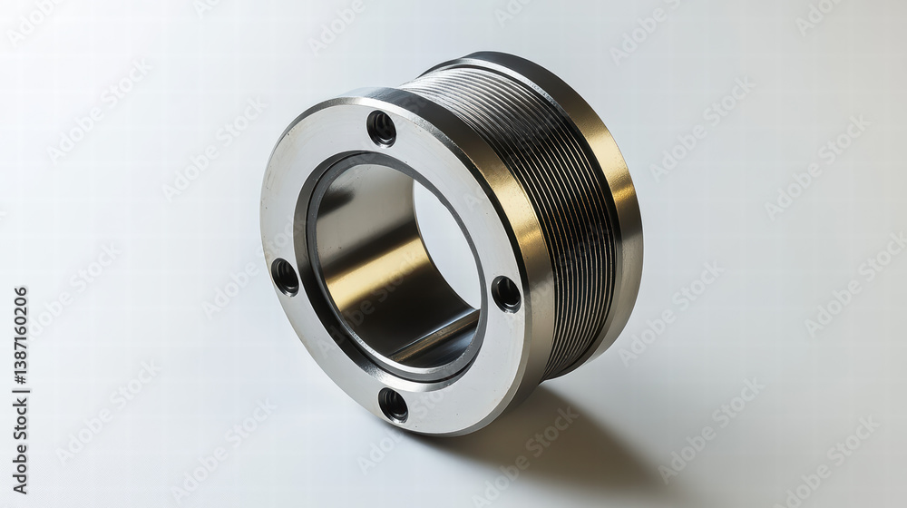 Poster mechanical component: a close-up studio shot showcasing a precision-engineered mechanical component,