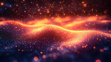Abstract glowing particles wave, dark background, digital art, futuristic design
