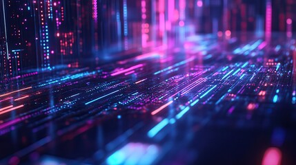 Futuristic city data stream glowing lines