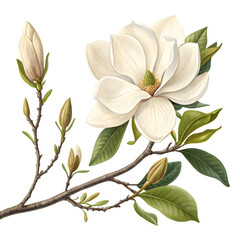 Obraz premium Elegant White Magnolia Flower Blossom on transparent background
