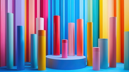 Fototapeta premium Colorful Cylinders on a Vibrant Striped Background